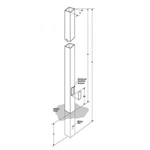 10' Square Steel Direct Burial Pole with 4" Shaft Size and 1/8" Shaft Wall Thickness