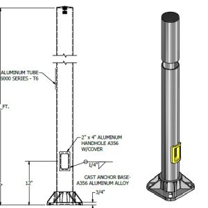 10' Round Aluminum Anchor Base Pole with 4.5" Shaft Size and .188"  Shaft Wall Thickness